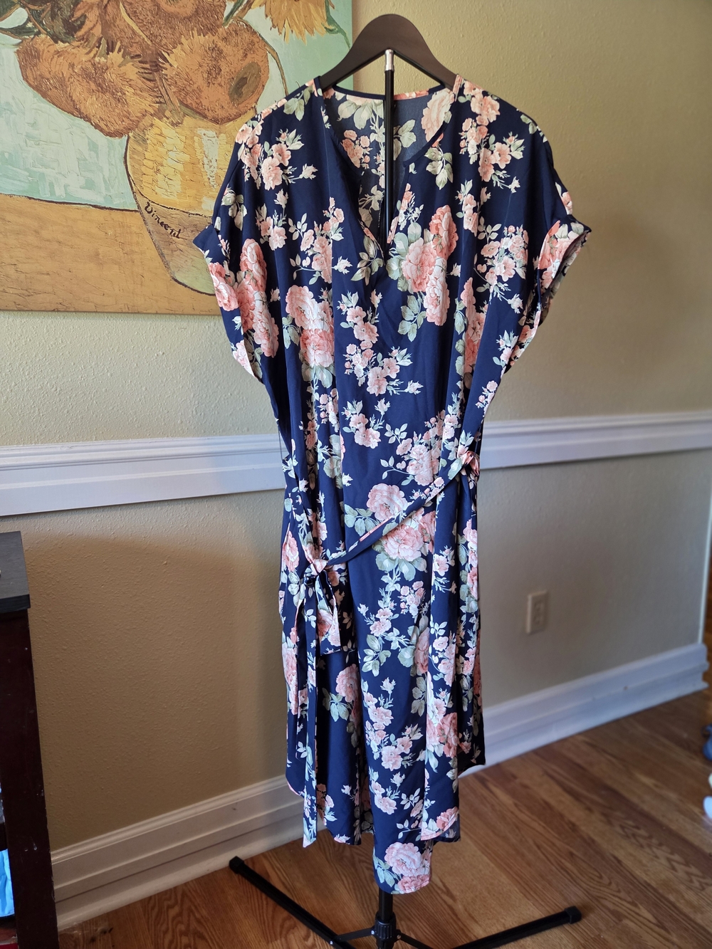 Mommy & Me Navy Blue Floral Midi Tie Dress